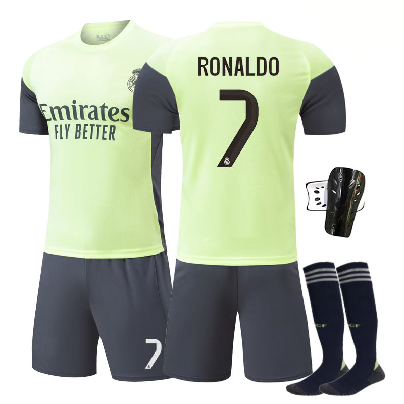 Beakey Real Madrid Green Training Uniform Jersey RONALDO #7 Soccer Jersey Kids Adult 4Pcs Jersey Kits