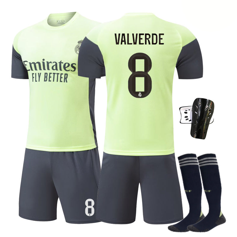 Beakey Real Madrid Green Training Uniform Jersey VALVERDE #8 Soccer Jersey Kids Adult 4Pcs Jersey Kits