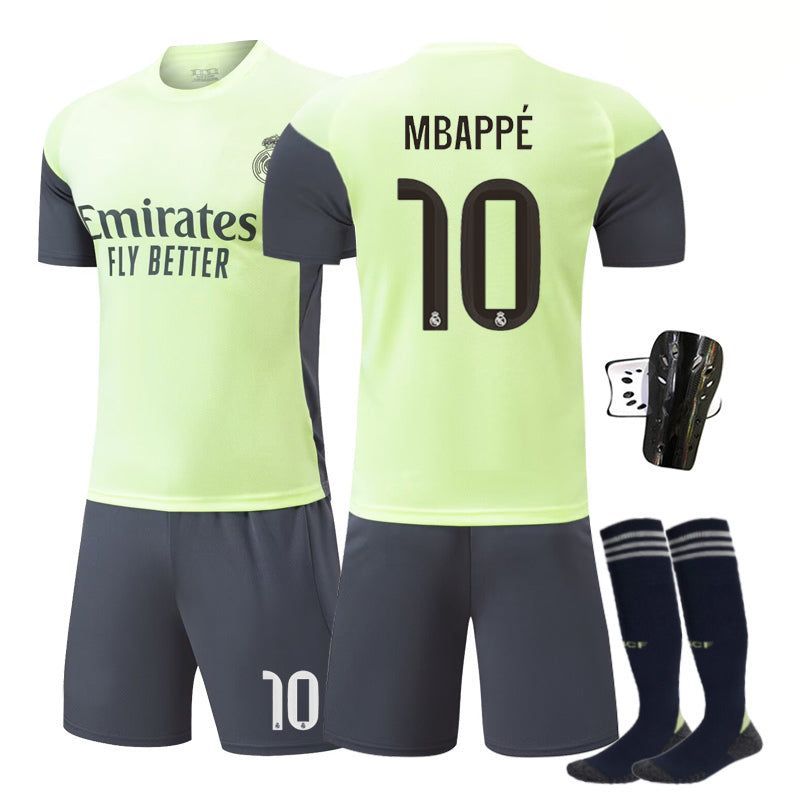 Beakey Real Madrid Green Training Uniform Jersey MBAPPE #10 Soccer Jersey Kids Adult 4Pcs Jersey Kits