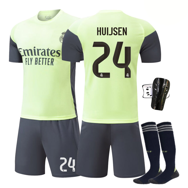 Beakey Real Madrid Green Training Uniform Jersey HUIJSEN #24 Soccer Jersey Kids Adult 4Pcs Jersey Kits