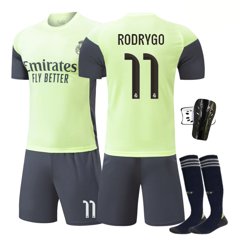 Beakey Real Madrid Green Training Uniform Jersey RODRYGO #11 Soccer Jersey Kids Adult 4Pcs Jersey Kits