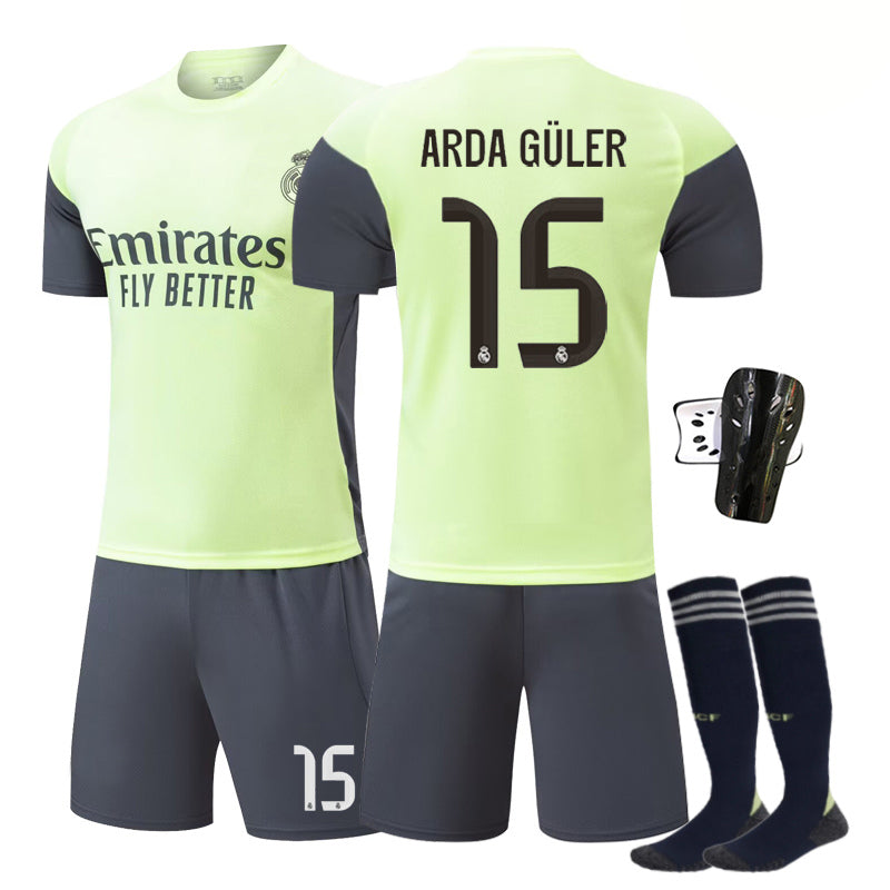Beakey Real Madrid Green Training Uniform Jersey ARDA GULER #15 Soccer Jersey Kids Adult 4Pcs Jersey Kits