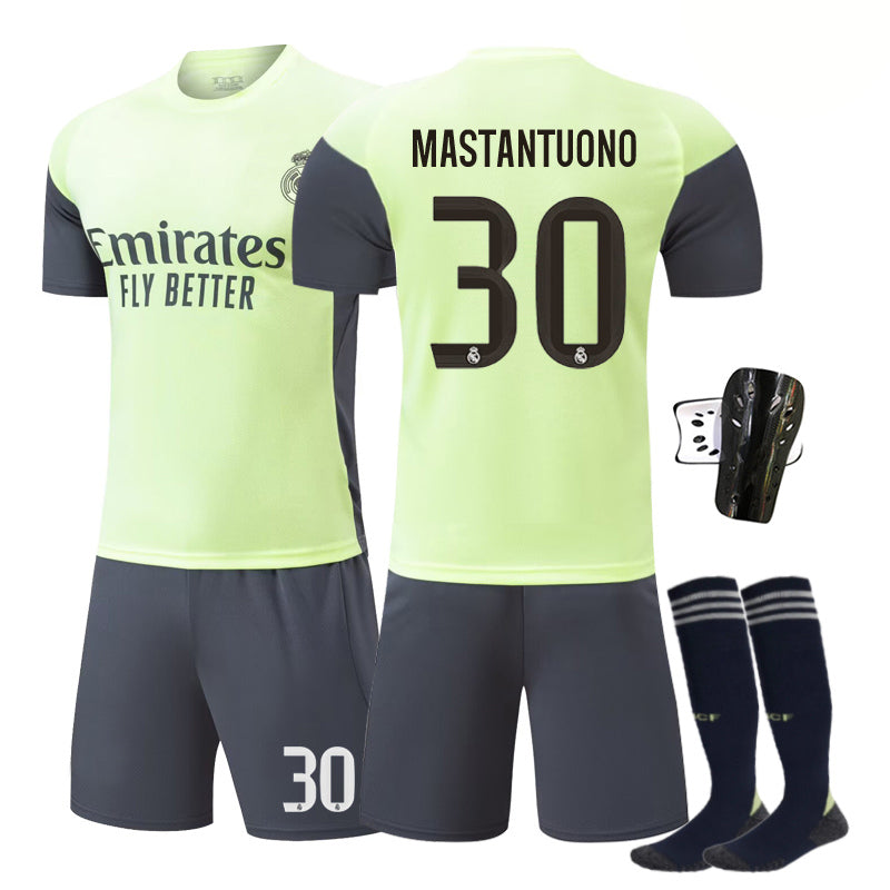 Beakey Real Madrid Green Training Uniform Jersey MASTANTUONO #30 Soccer Jersey Kids Adult 4Pcs Jersey Kits