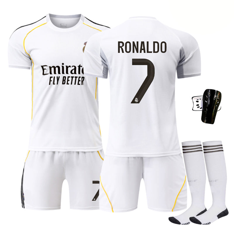 Beakey Real Madrid Home Jersey RONALDO #7 Soccer Jersey Kids Adult 4Pcs Jersey Kits