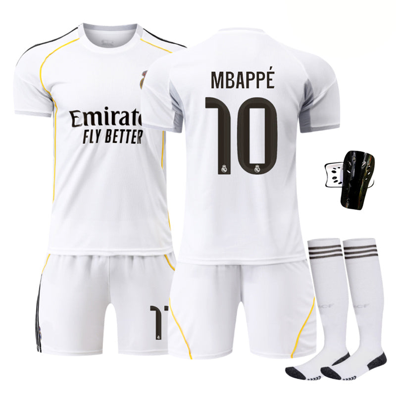 Beakey Real Madrid Home Jersey MBAPPE #10 Soccer Jersey Kids Adult 4Pcs Jersey Kits