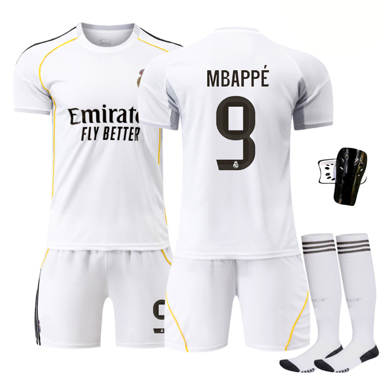 Beakey Real Madrid Home Jersey MBAPPE #9 Soccer Jersey Kids Adult 4Pcs Jersey Kits