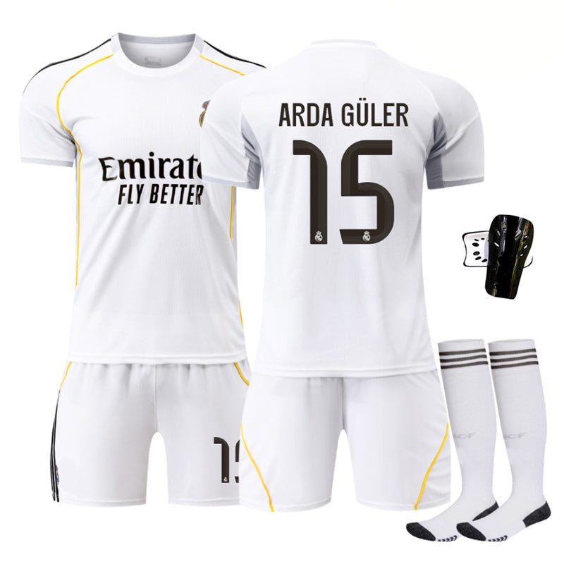Beakey Real Madrid Home Jersey ARDA GULER #15 Soccer Jersey Kids Adult 4Pcs Jersey Kits