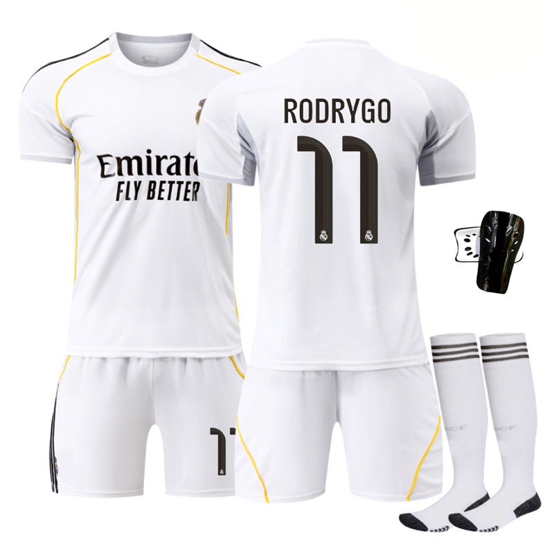 Beakey Real Madrid Home Jersey RODRYGO #11 Soccer Jersey Kids Adult 4Pcs Jersey Kits