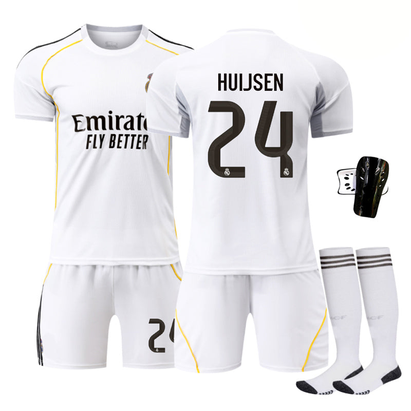 Beakey Real Madrid Home Jersey HUIJSEN #24 Soccer Jersey Kids Adult 4Pcs Jersey Kits