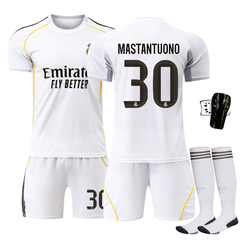 Beakey Real Madrid Home Jersey MASTANTUONO #30 Soccer Jersey Kids Adult 4Pcs Jersey Kits