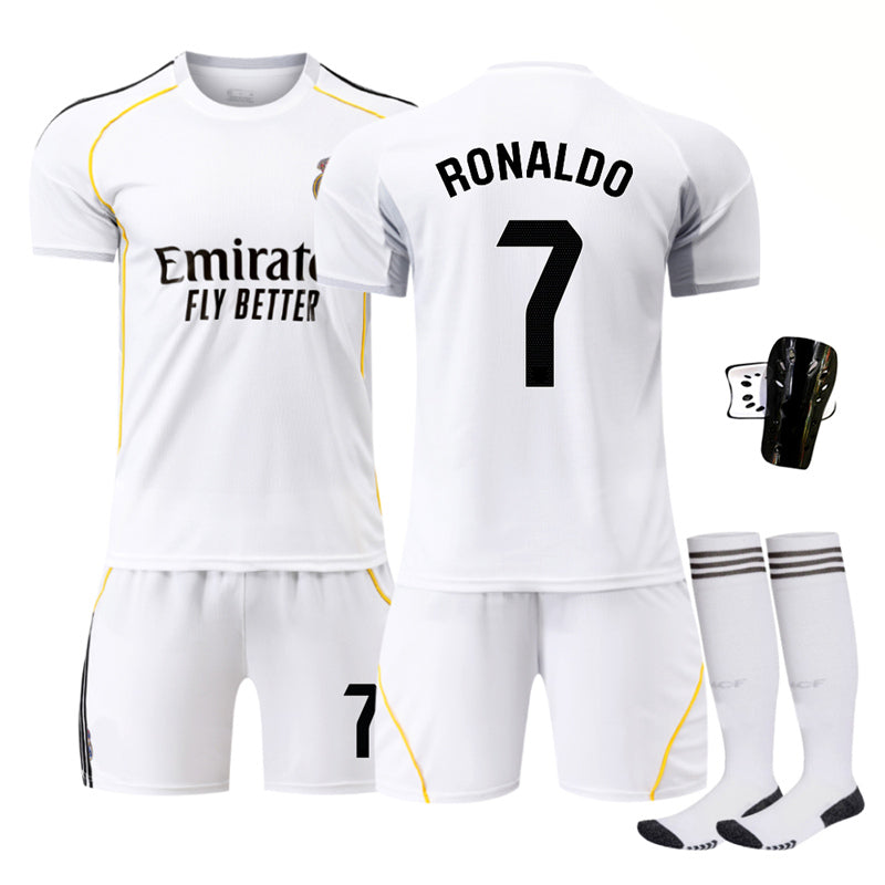 Beakey Real Madrid LaLiga Jersey RONALDO #7 Soccer Jersey Kids Adult 4Pcs Jersey Kits