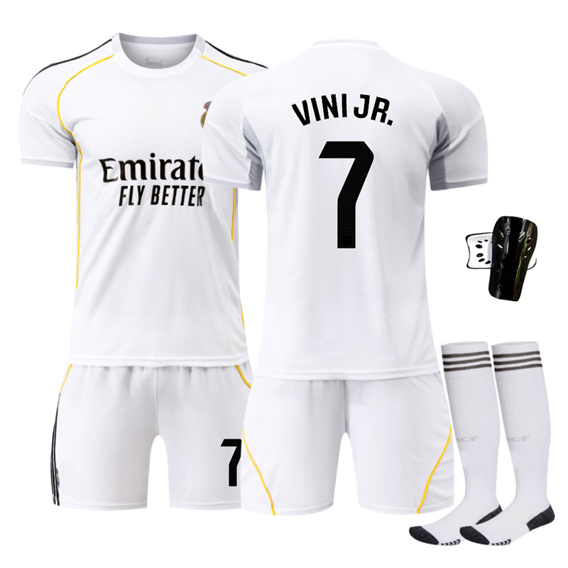 Beakey Real Madrid LaLiga Jersey VINI JR #7 Soccer Jersey Kids Adult 4Pcs Jersey Kits