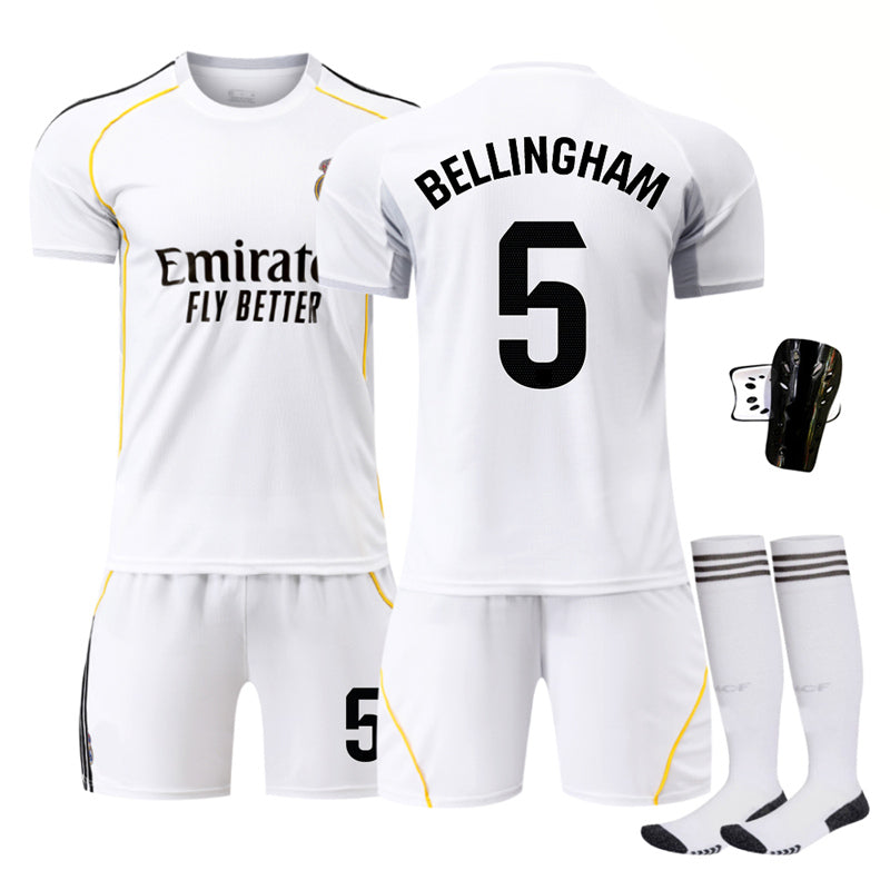 Beakey Real Madrid LaLiga Jersey BELLINGHAM #5 Soccer Jersey Kids Adult 4Pcs Jersey Kits