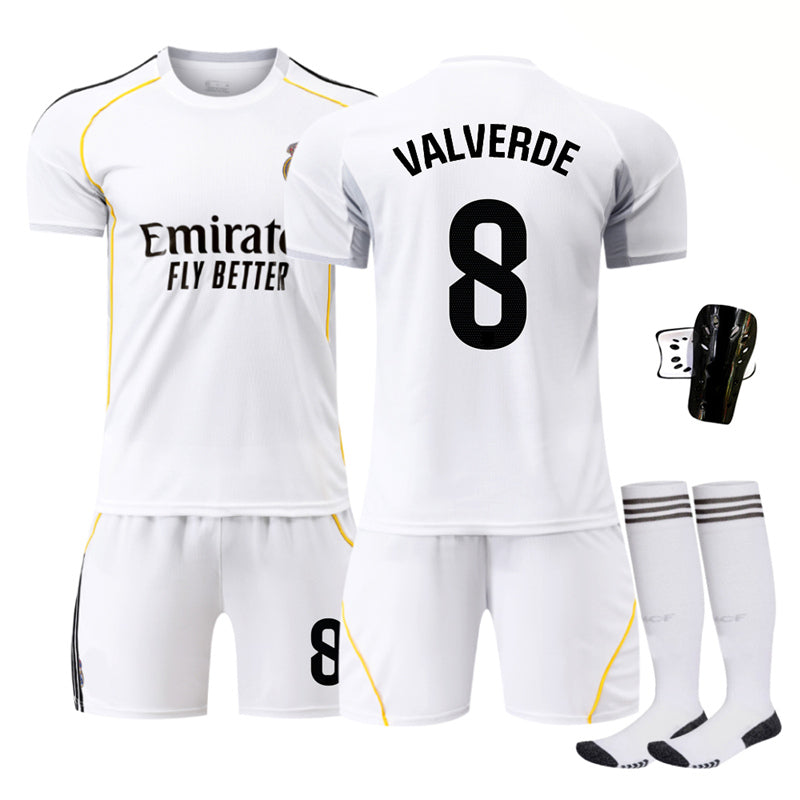 Beakey Real Madrid LaLiga Jersey VALVERDE #8 Soccer Jersey Kids Adult 4Pcs Jersey Kits