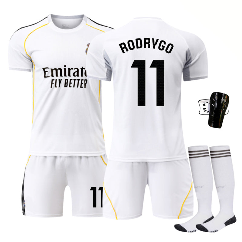 Beakey Real Madrid LaLiga Jersey RODRYGO #11 Soccer Jersey Kids Adult 4Pcs Jersey Kits