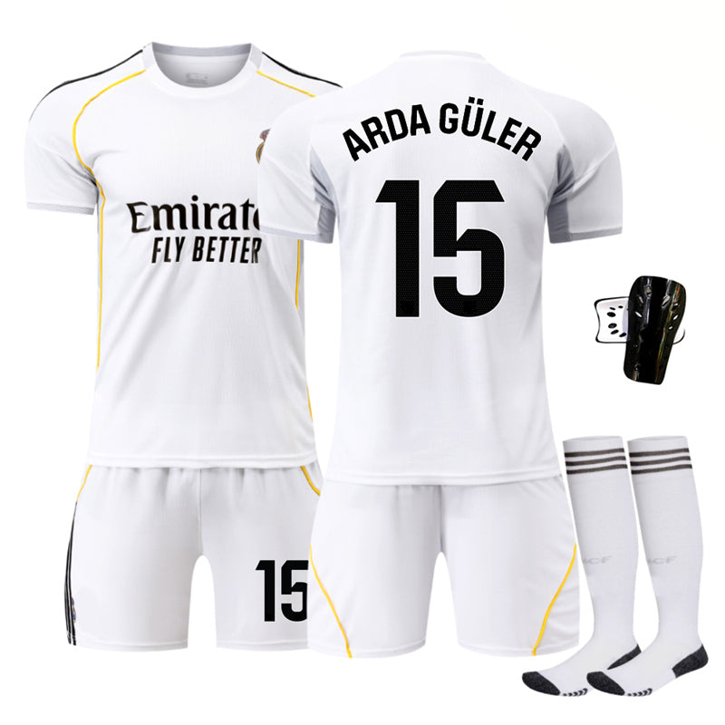 Beakey Real Madrid LaLiga Jersey ARDA GULER #15 Soccer Jersey Kids Adult 4Pcs Jersey Kits