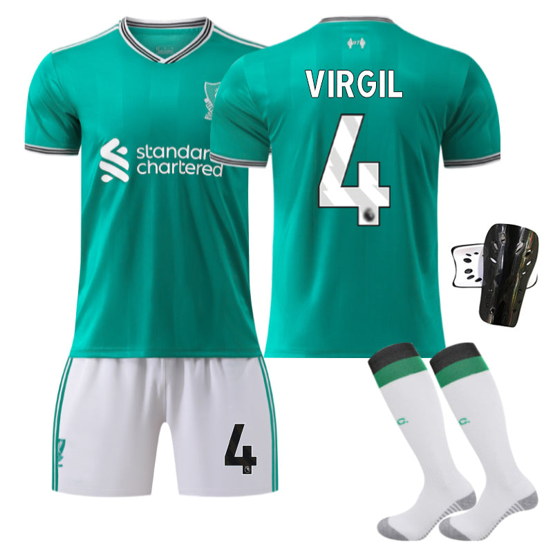 Beakey Liverpool Second Away Jersey VIRGIL #4 Soccer Jersey Kids Adult 4Pcs Jersey Kits