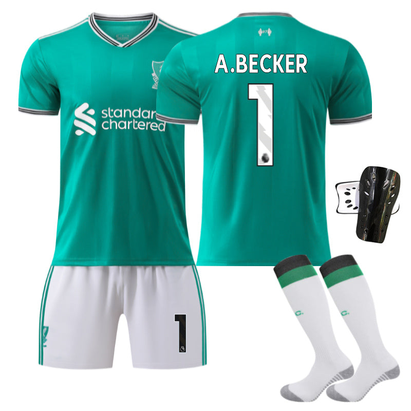 Beakey Liverpool Second Away Jersey A BECKER #1 Soccer Jersey Kids Adult 4Pcs Jersey Kits