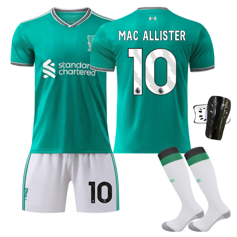 Beakey Liverpool Second Away Jersey MAC ALLISTER #10 Soccer Jersey Kids Adult 4Pcs Jersey Kits