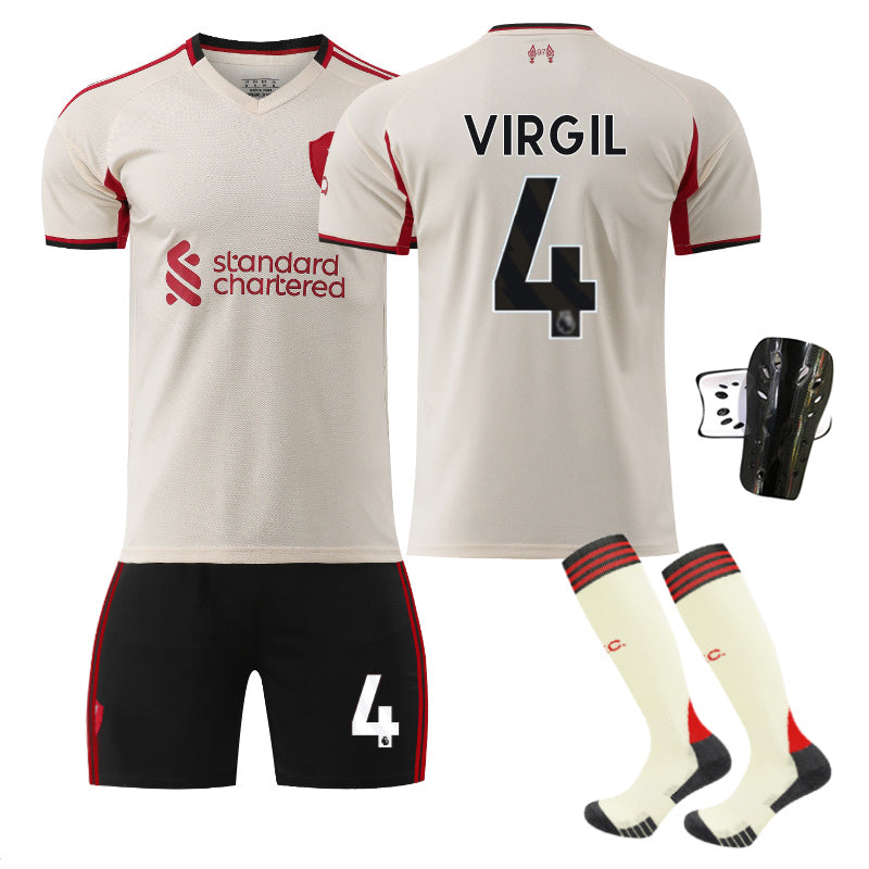 Beakey Liverpool Away Jersey VIRGIL #4 Soccer Jersey Kids Adult 4Pcs Jersey Kits