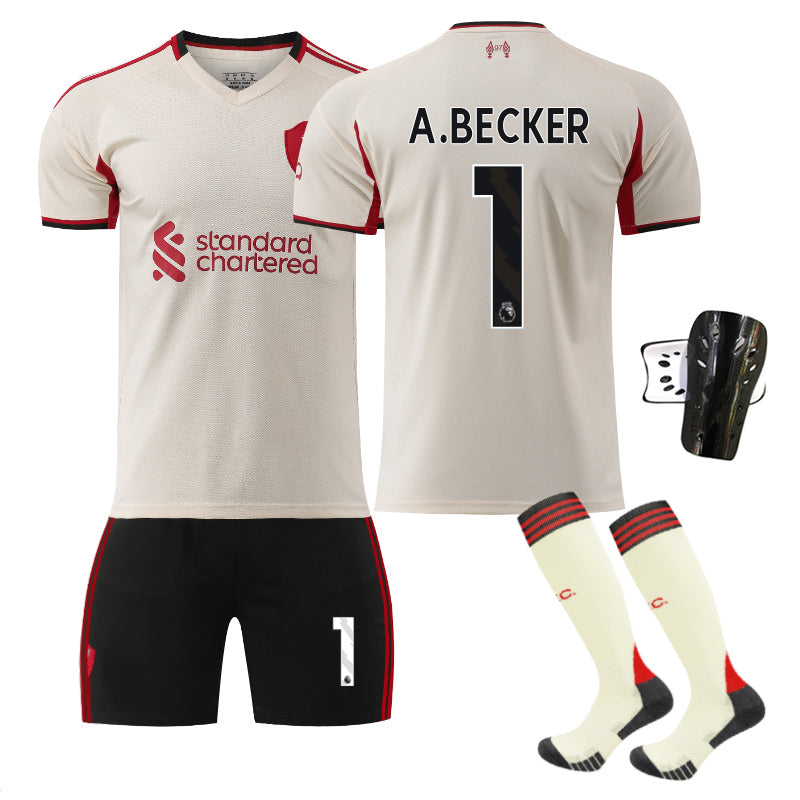 Beakey Liverpool Away Jersey A BECKER #1 Soccer Jersey Kids Adult 4Pcs Jersey Kits