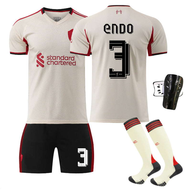 Beakey Liverpool UEFA Champions League Away Jersey ENDO #3 Soccer Jersey Kids Adult 4Pcs Jersey Kits