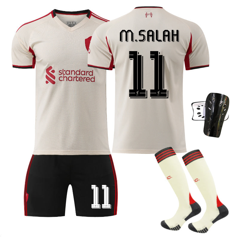 Beakey Liverpool UEFA Champions League Away Jersey M SALAH #11 Soccer Jersey Kids Adult 4Pcs Jersey Kits