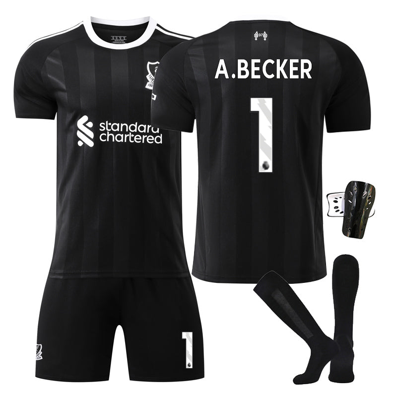 Beakey Liverpool Goalkeeper Jersey A BECKER #1 Soccer Jersey Kids Adult 4Pcs Jersey Kits