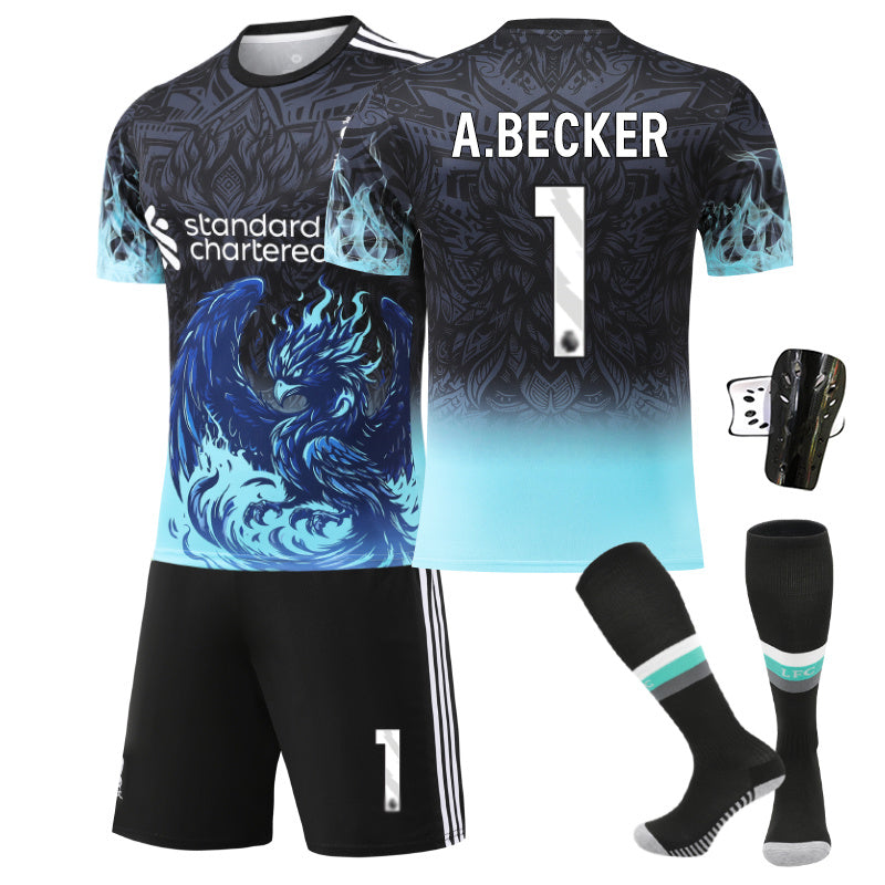 Beakey Liverpool Blue Bird Jersey A BECKER #1 Soccer Jersey Kids Adult 4Pcs Jersey Kits