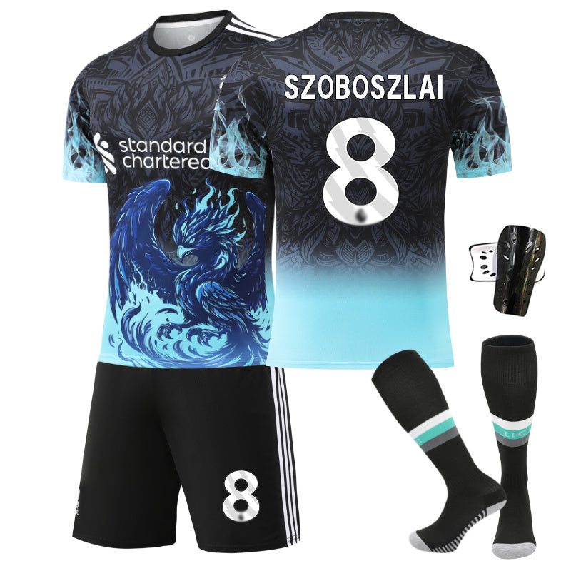 Beakey Liverpool Blue Bird Jersey SZOBOSZLAI #8 Soccer Jersey Kids Adult 4Pcs Jersey Kits