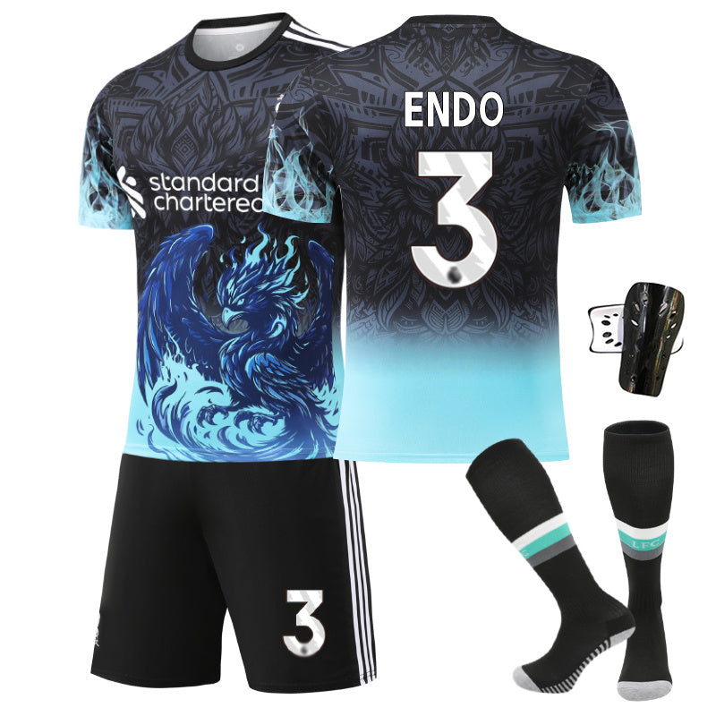 Beakey Liverpool Blue Bird Jersey ENDO #3 Soccer Jersey Kids Adult 4Pcs Jersey Kits