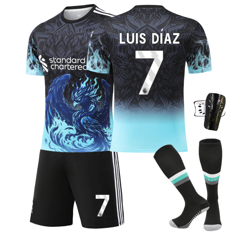 Beakey Liverpool Blue Bird Jersey LUIS DIAZ #7 Soccer Jersey Kids Adult 4Pcs Jersey Kits