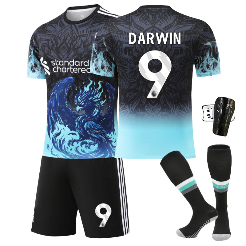 Beakey Liverpool Blue Bird Jersey DARWIN #9 Soccer Jersey Kids Adult 4Pcs Jersey Kits