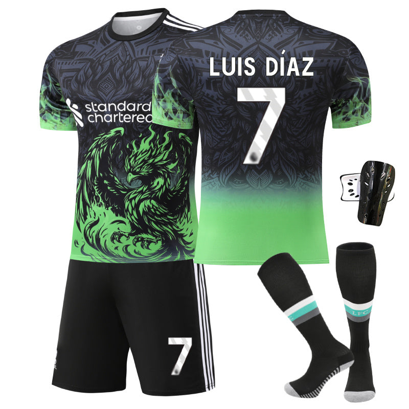 Beakey Liverpool Green Bird Jersey LUIS DIAZ #7 Soccer Jersey Kids Adult 4Pcs Jersey Kits