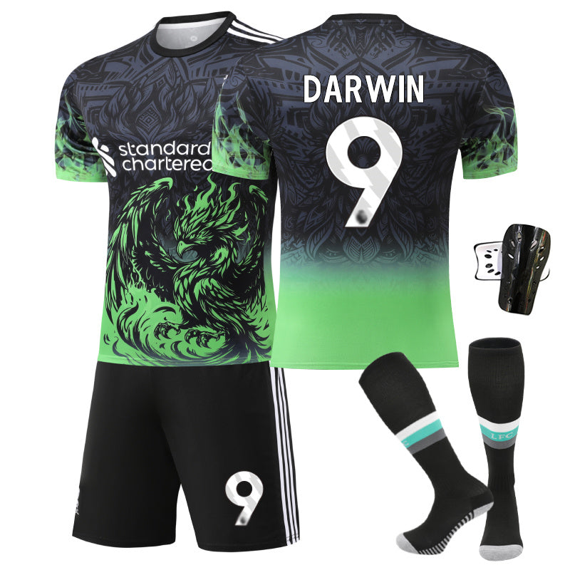 Beakey Liverpool Green Bird Jersey DARWIN #9 Soccer Jersey Kids Adult 4Pcs Jersey Kits