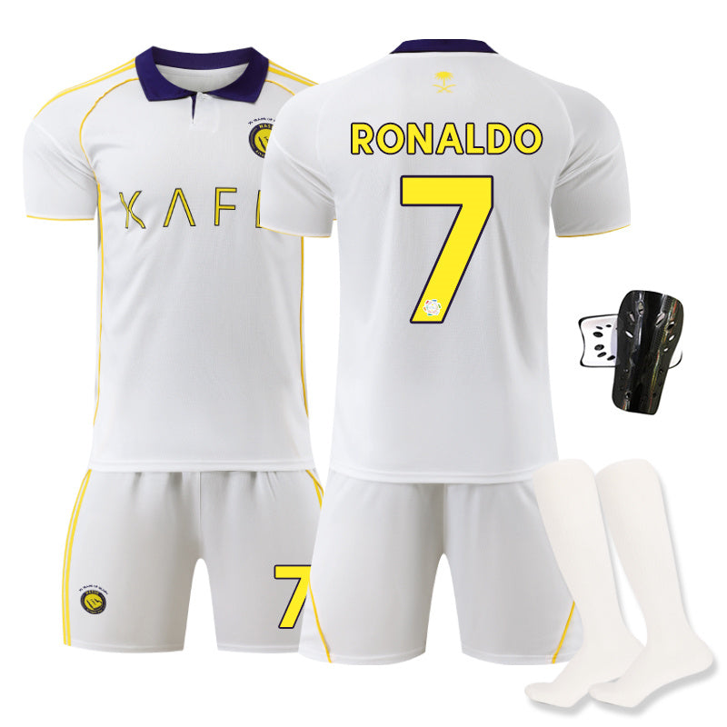 Beakey Riyadh Second Away Jersey RONALDO #7 Soccer Jersey Kids Adult 4Pcs Jersey Kits
