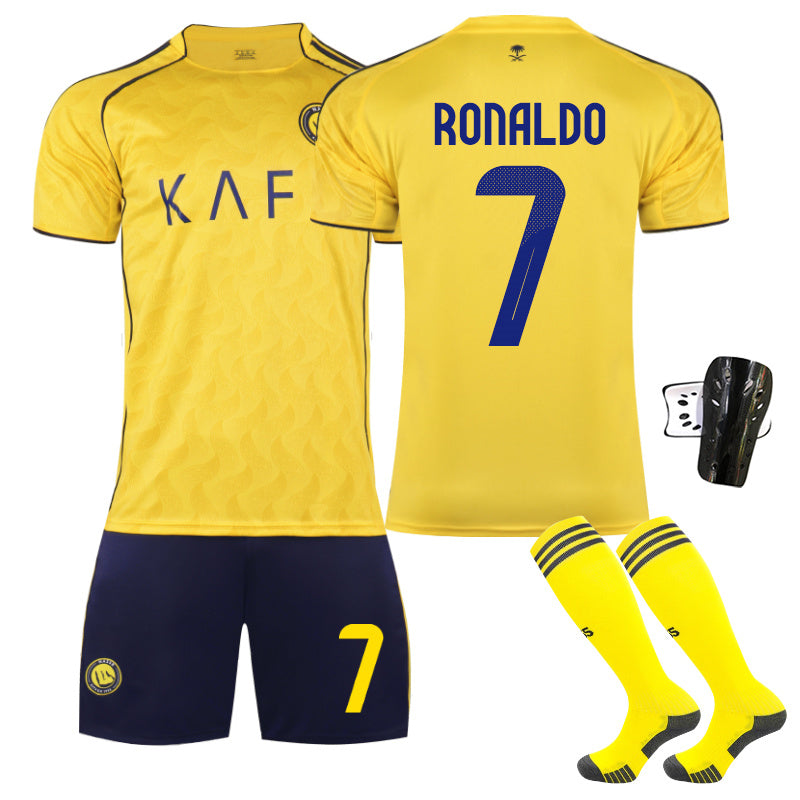 Beakey Riyadh Home Jersey RONALDO #7 Soccer Jersey Kids Adult 4Pcs Jersey Kits