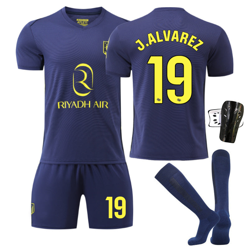 Beakey Atletico Madrid Away Jersey J ALVAREZ #19 Soccer Jersey Kids Adult 4Pcs Jersey Kits