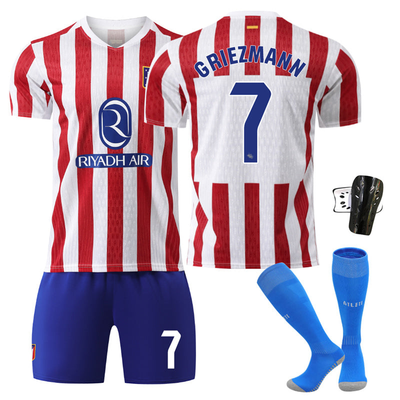 Beakey Atletico Madrid Home Jersey Blue Socks GRIEZMANN #7 Soccer Jersey Kids Adult 4Pcs Jersey Kits