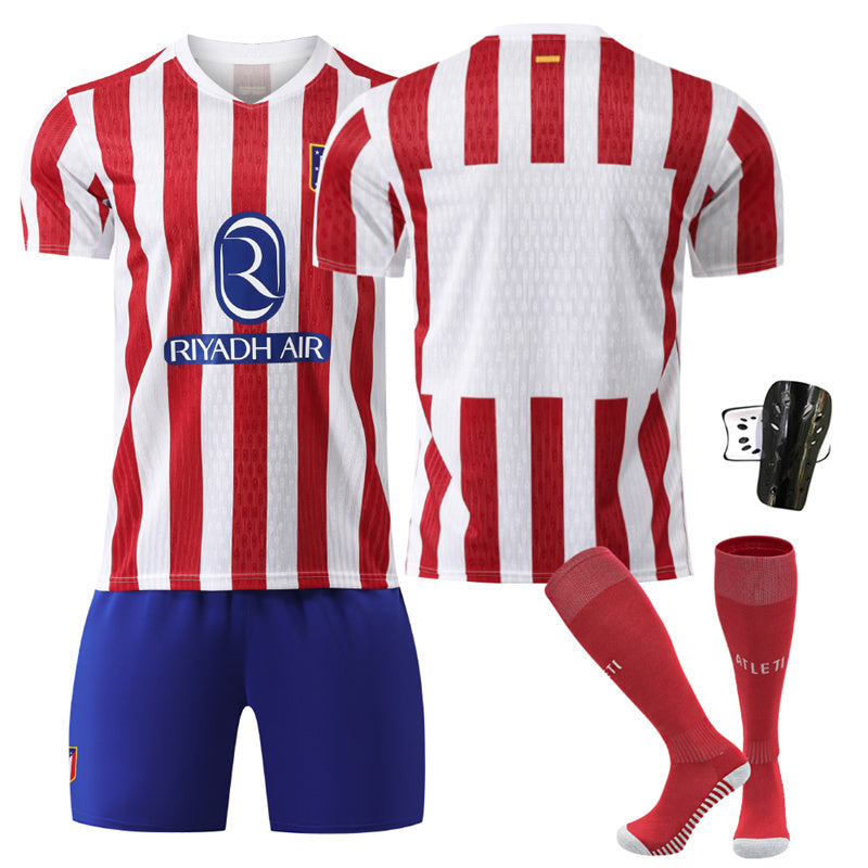Beakey Atletico Madrid Home Jersey Red Socks Soccer Jersey Kids Adult 4Pcs Jersey Kits
