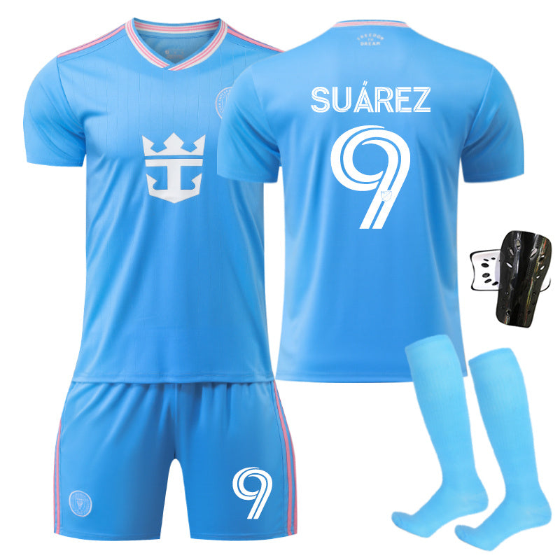 Beakey Inter Miami Second Away Jersey SUAREZ #9 Soccer Jersey Kids Adult 4Pcs Jersey Kits