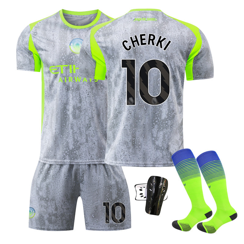 Beakey Manchester City Second Away Jersey CHERKI #10 Soccer Jersey Kids Adult 4Pcs Jersey Kits