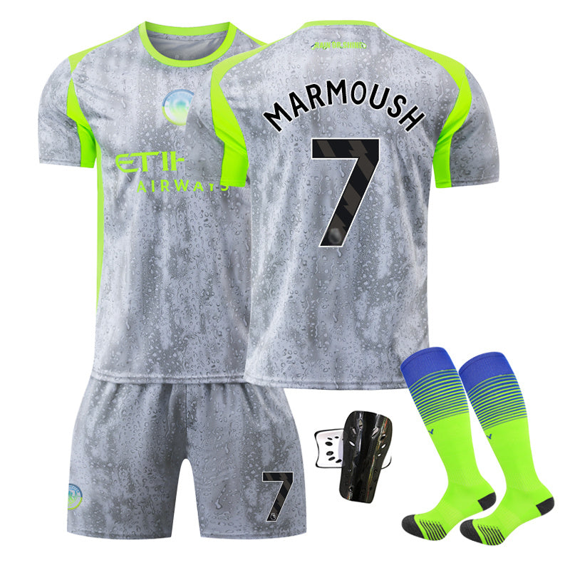 Beakey Manchester City Second Away Jersey MARMOUSH #7 Soccer Jersey Kids Adult 4Pcs Jersey Kits
