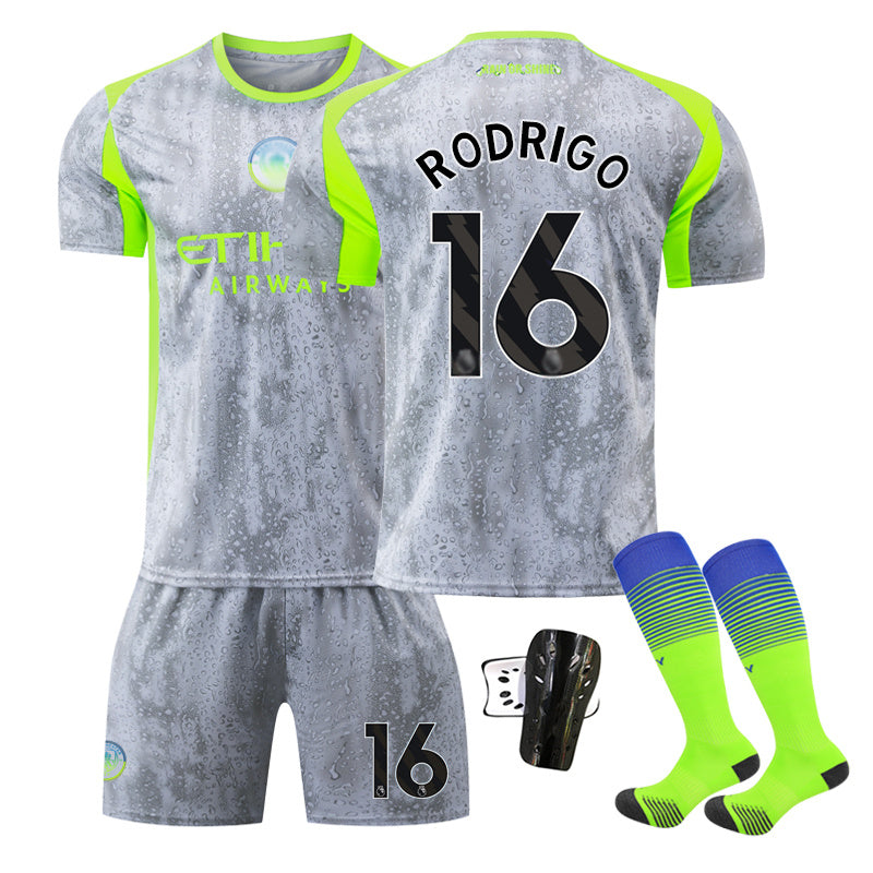 Beakey Manchester City Second Away Jersey RODRIGO #16 Soccer Jersey Kids Adult 4Pcs Jersey Kits