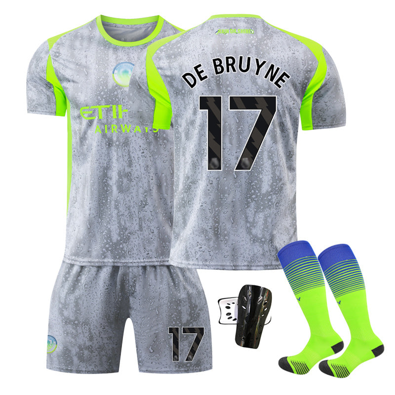 Beakey Manchester City Second Away Jersey DE BRUYNE #17 Soccer Jersey Kids Adult 4Pcs Jersey Kits