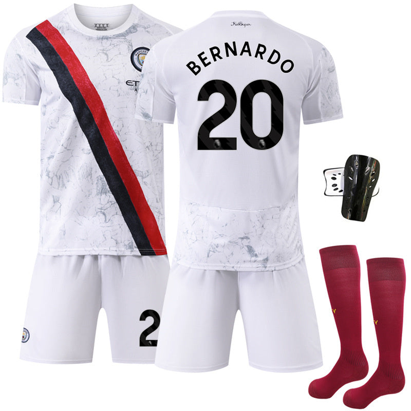 Beakey Manchester City Away Jersey White BERNARDO #20 Soccer Jersey Kids Adult 4Pcs Jersey Kits