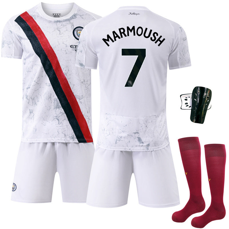Beakey Manchester City Away Jersey White DE BRUYNE #17 Soccer Jersey Kids Adult 4Pcs Jersey Kits