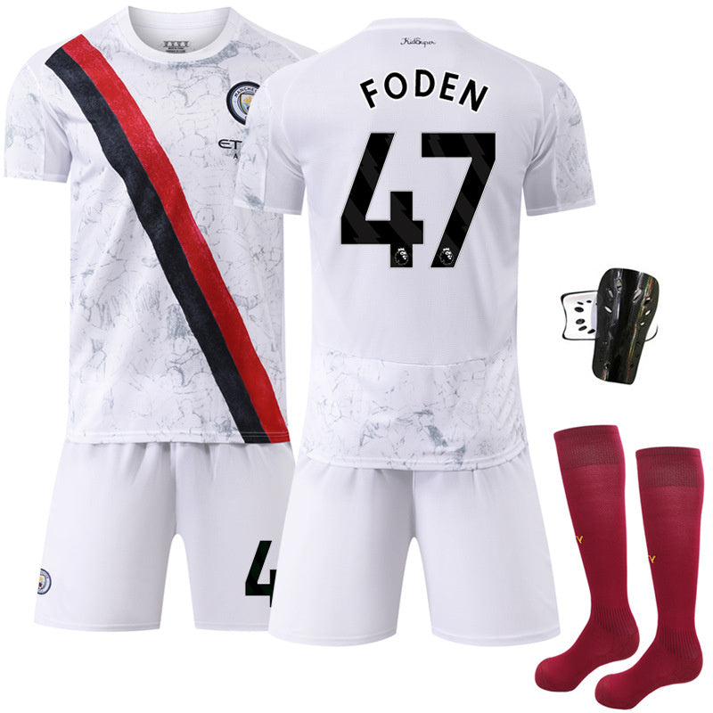 Beakey Manchester City Away Jersey White FODEN #47 Soccer Jersey Kids Adult 4Pcs Jersey Kits