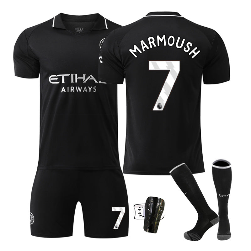 Beakey Manchester City Away Jersey Black MARMOUSH #7 Soccer Jersey Kids Adult 4Pcs Jersey Kits