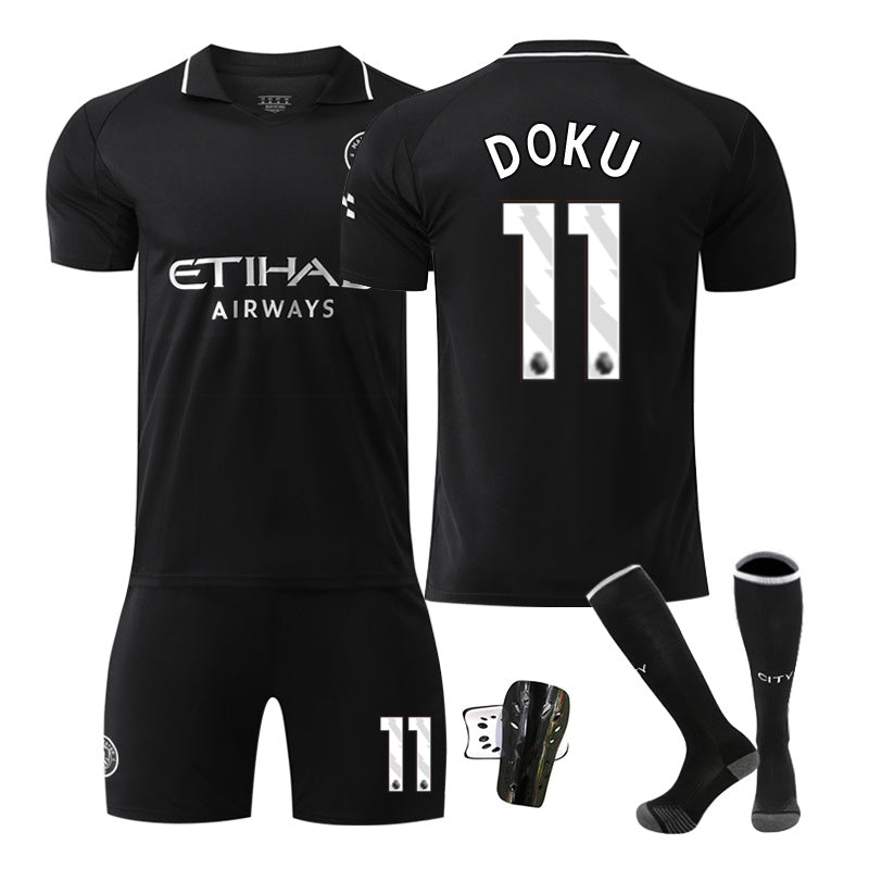 Beakey Manchester City Away Jersey Black DOKU #11 Soccer Jersey Kids Adult 4Pcs Jersey Kits
